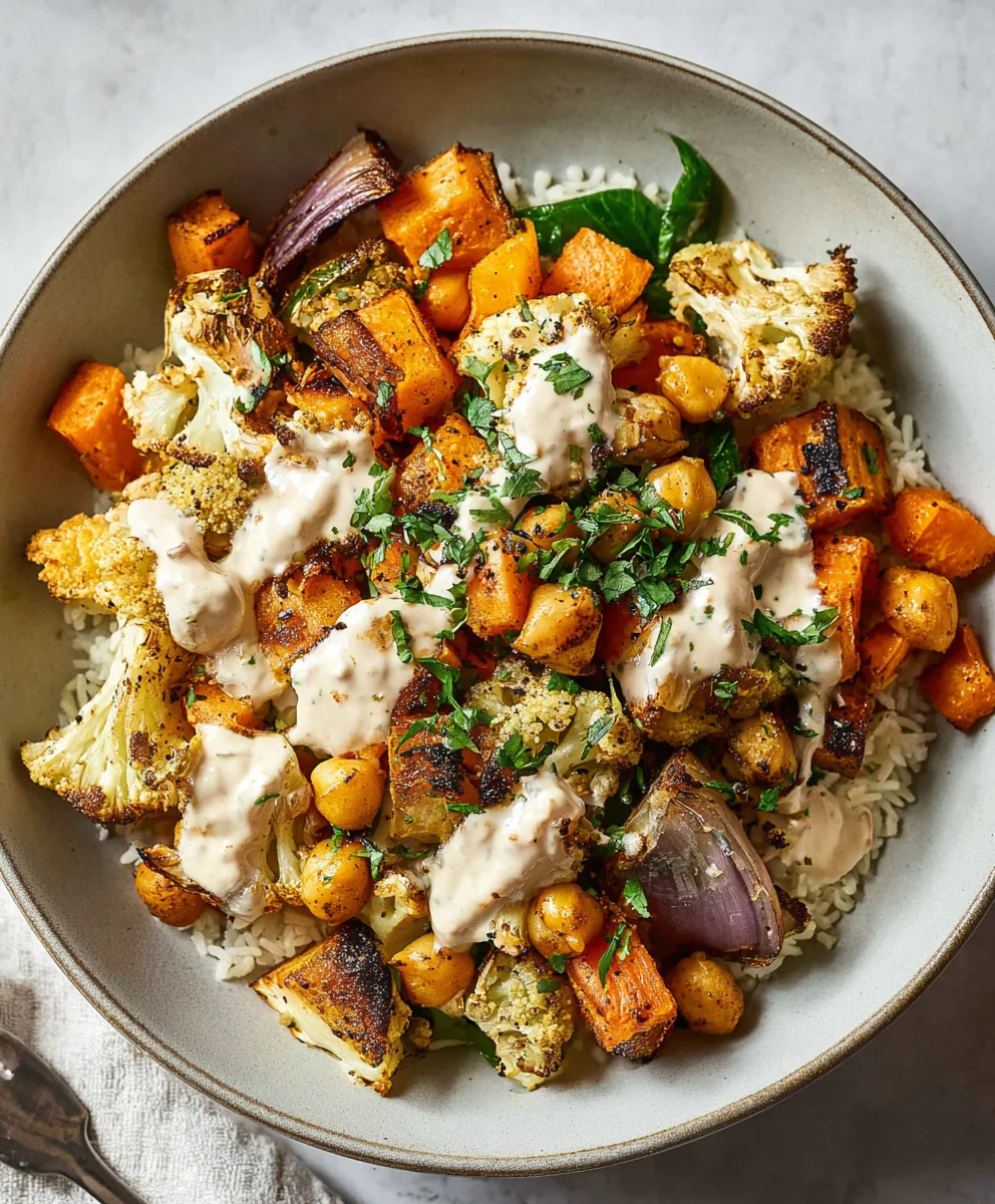 Glow Bowl-Roasted Veggie Tahini Yogurt Sauce