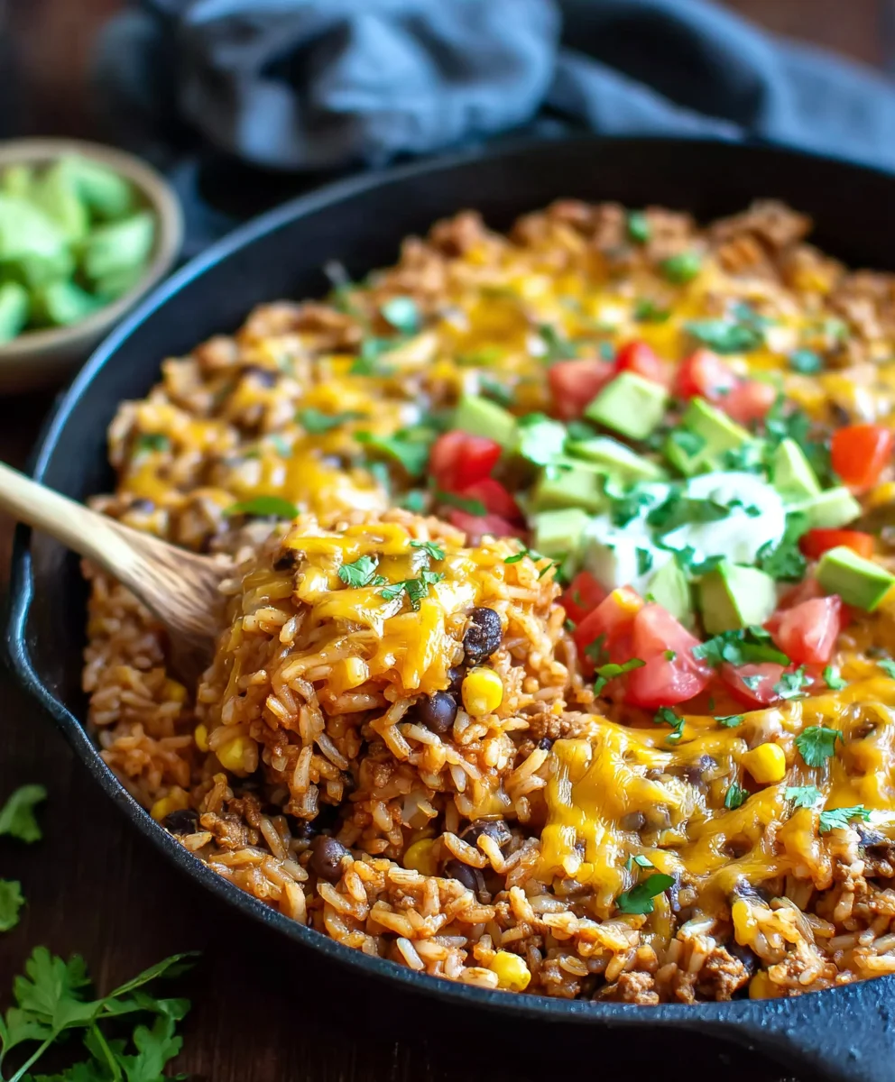 Cheesy Beef Taco Rice Skillet - Quick & Easy Meal