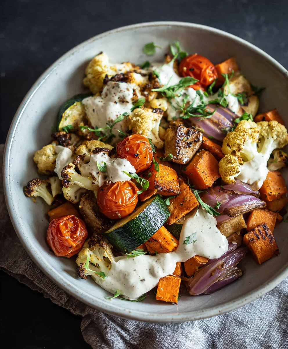 Glow Bowl-Roasted Veggie Tahini Yogurt Sauce