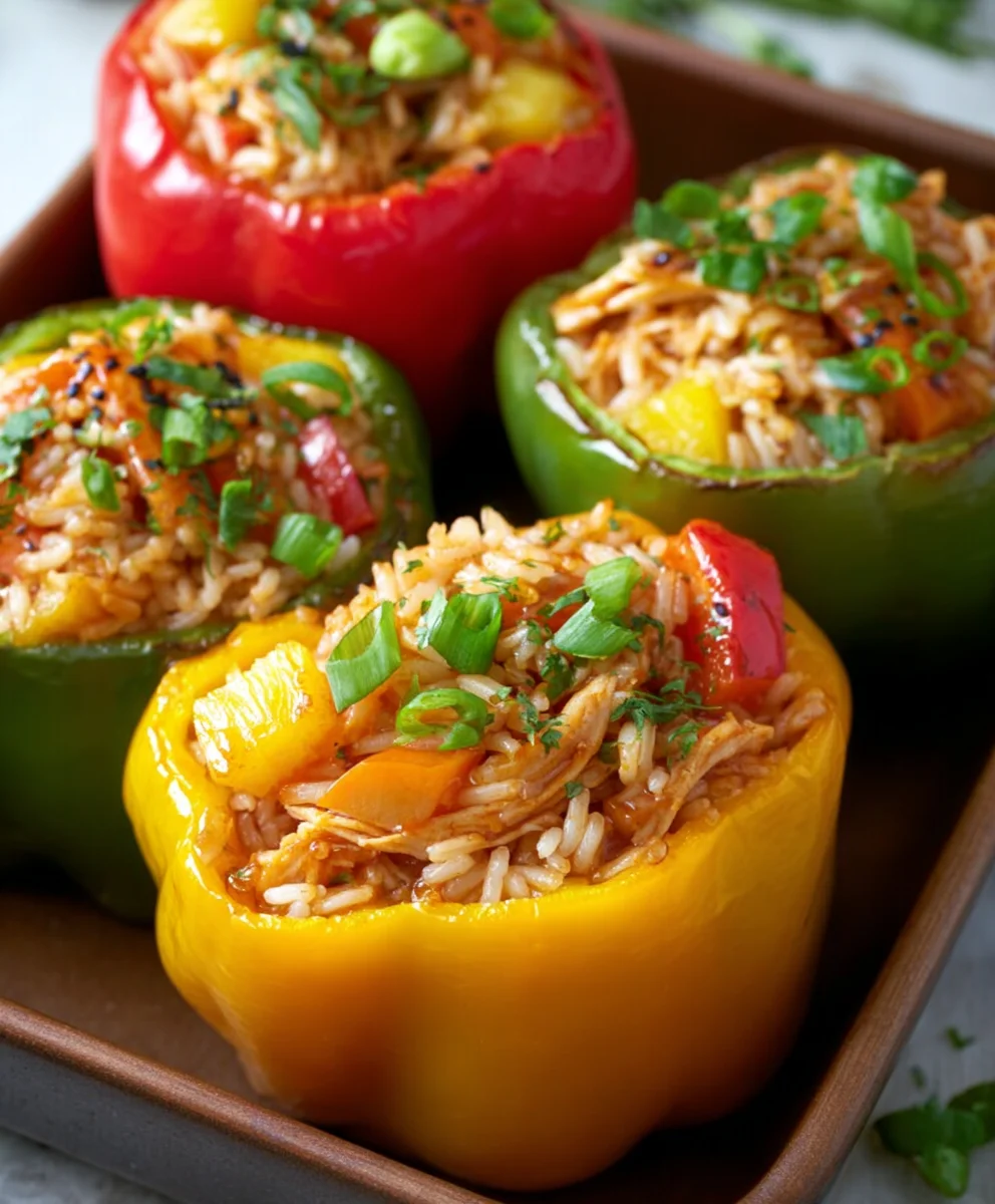 Teriyaki Pineapple Chicken Stuffed Peppers-Sweet Savory