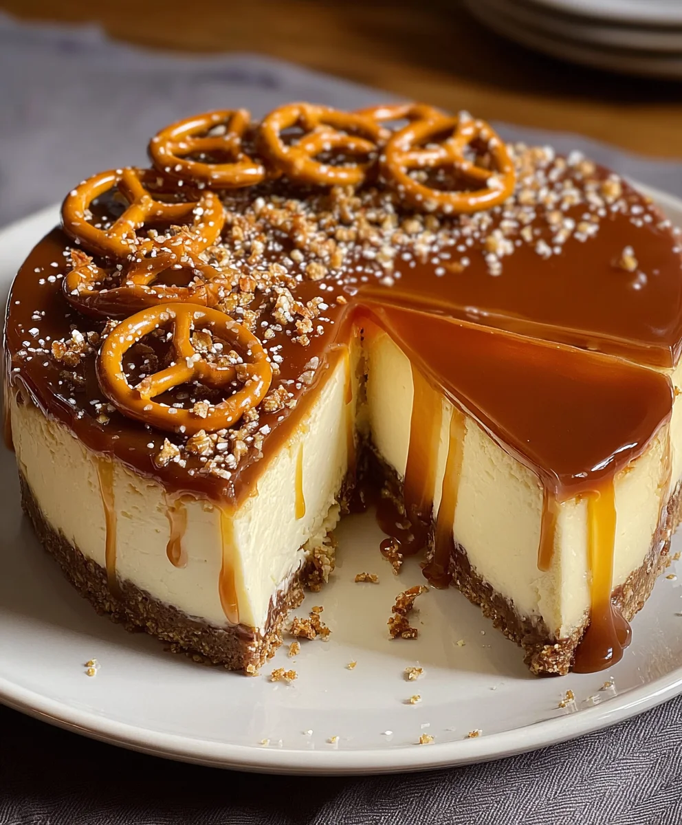 Salted Caramel Pretzel Cheesecake- Decadent Dessert