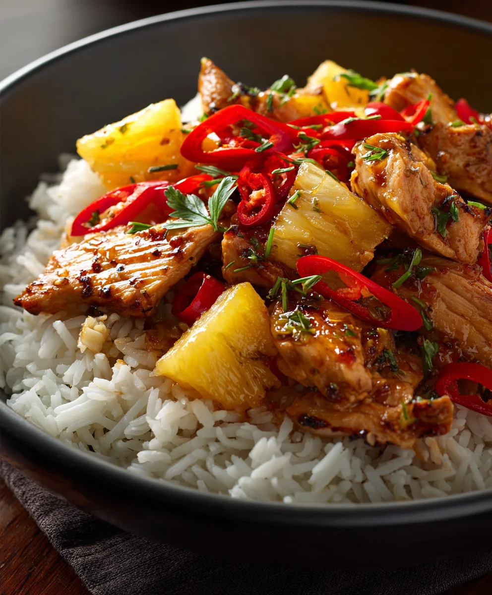 Sweet Pineapple Chicken Rice Recipe-Easy One-Pan Meal