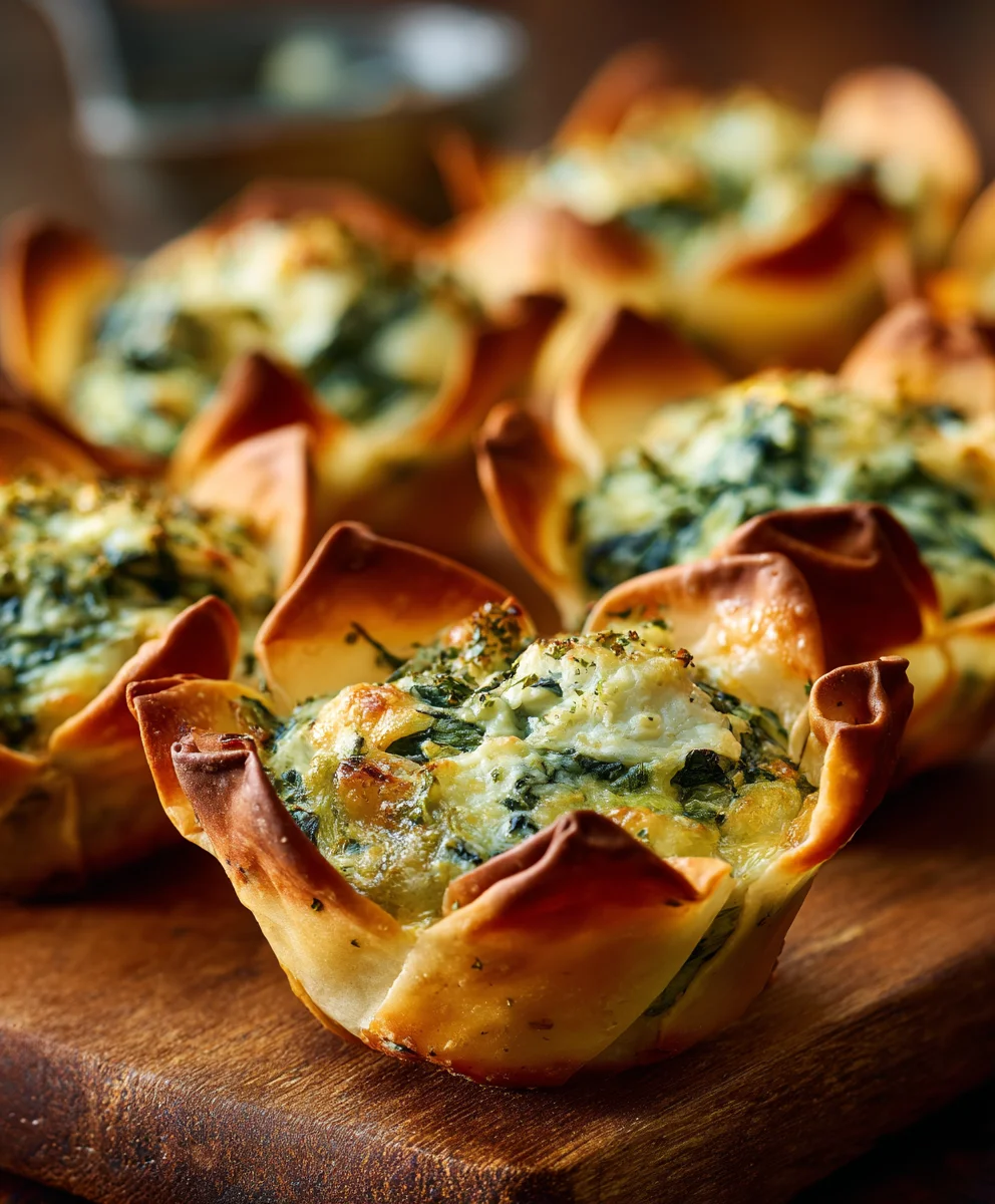 Spinach Artichoke Wonton Cups - Easy Appetizer