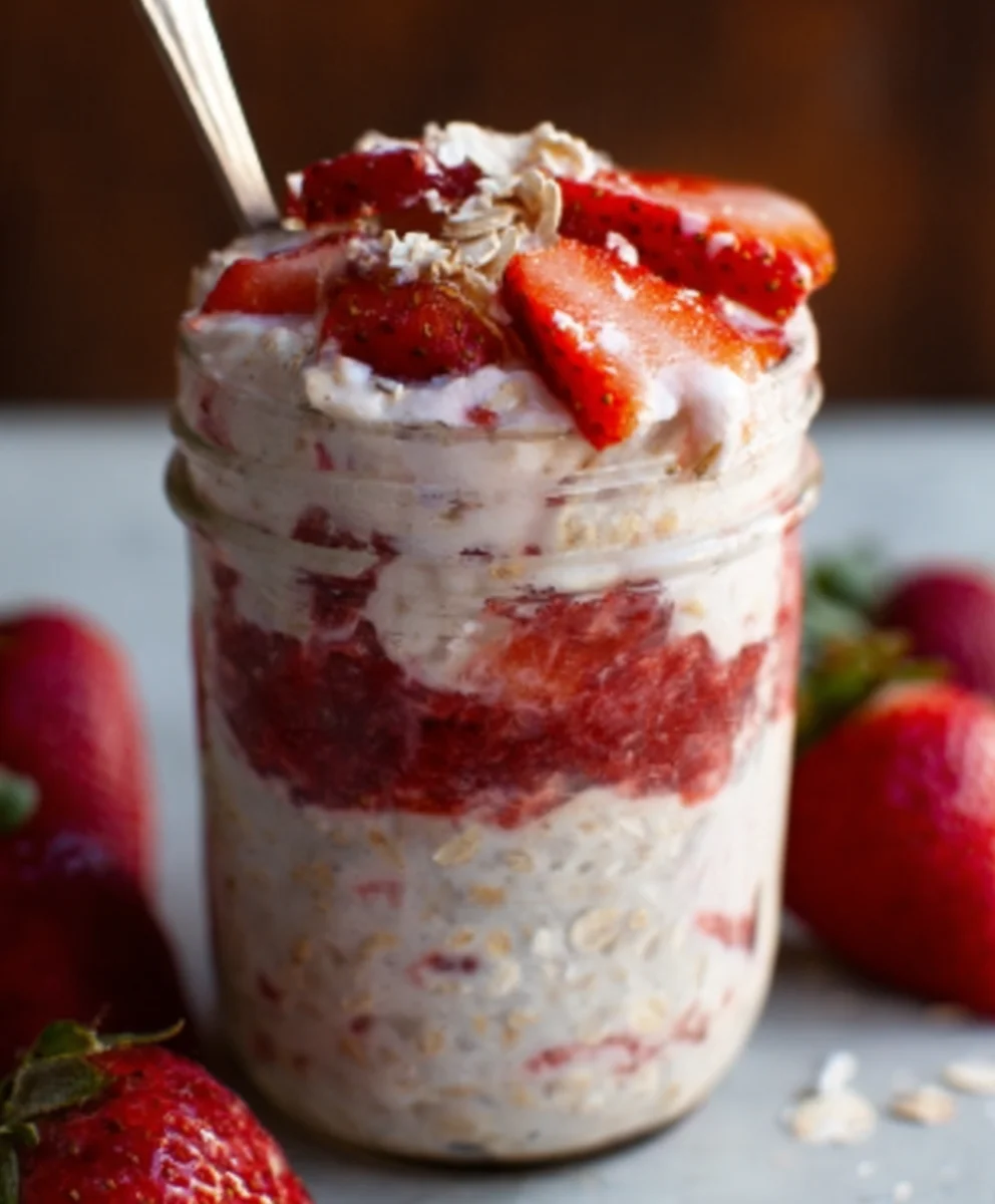 Strawberry Cheesecake Overnight Oats - Easy Breakfast Recipe