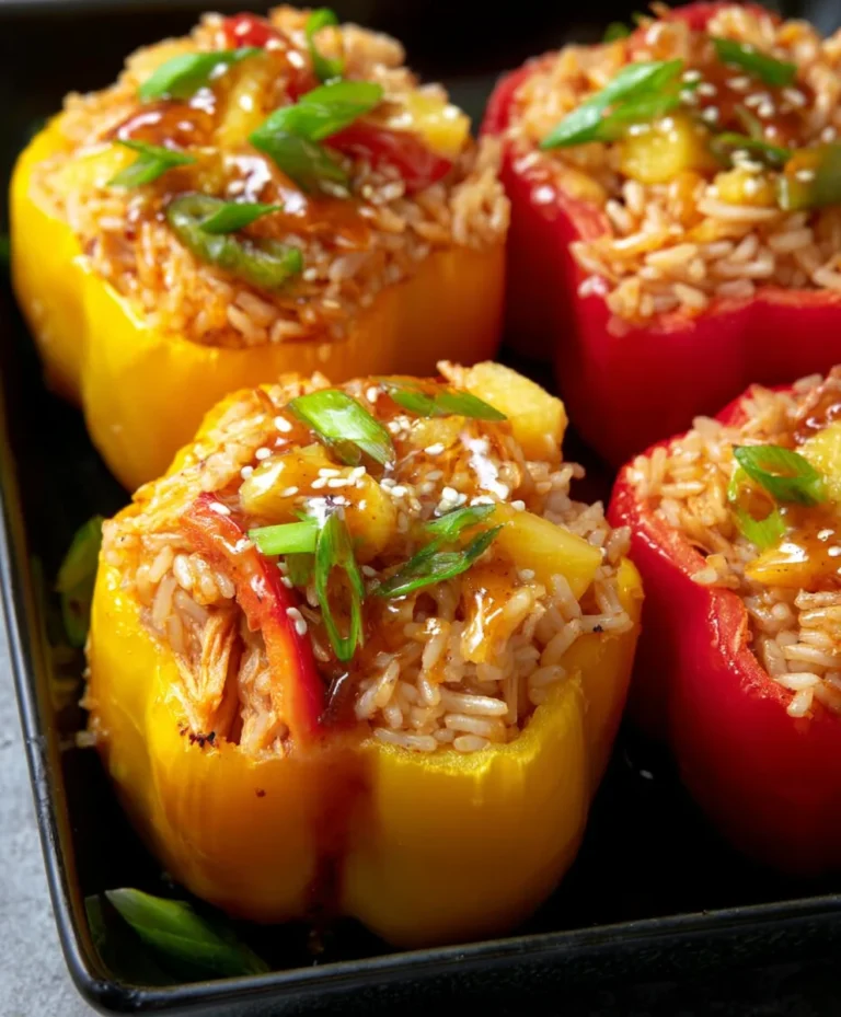 Teriyaki Pineapple Chicken Stuffed Peppers-Sweet Savory