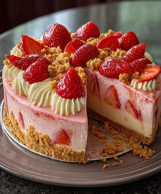 Pink Strawberry Crunch Cheesecake