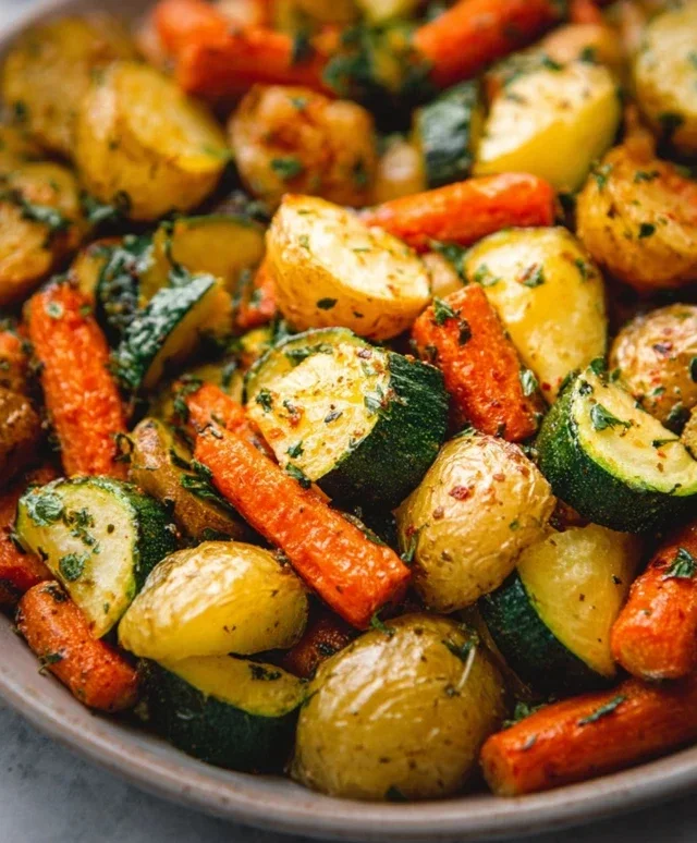 Garlic Herb Roasted Potatoes Carrots and Zucchini
