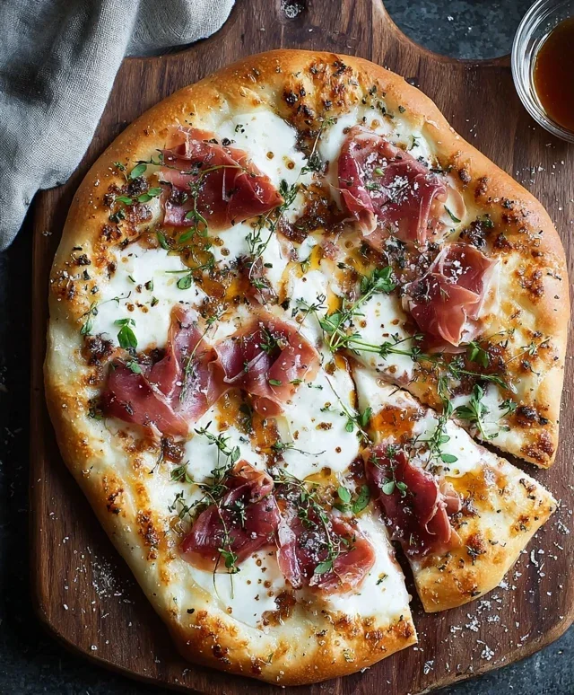 White Pizza with Beef Beef Prosciutto & Hot Honey
