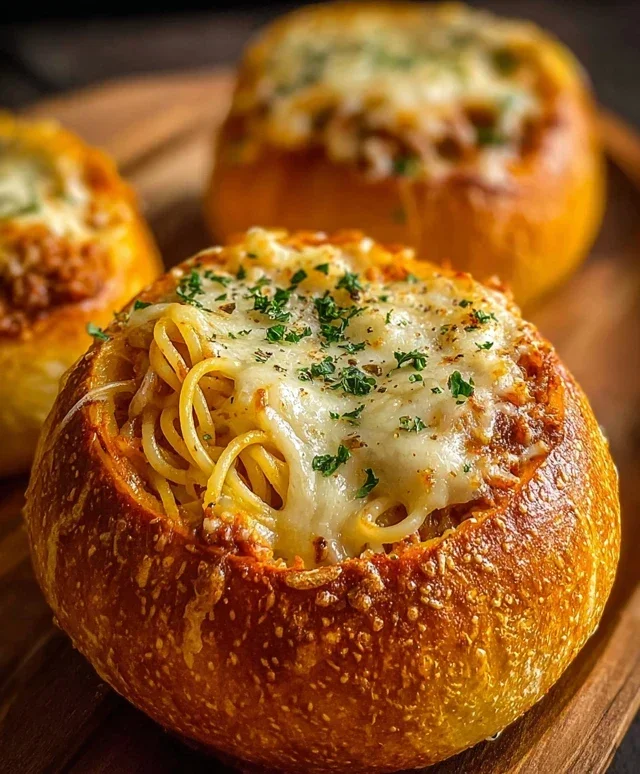 Spaghetti Garlic Bread Bowls