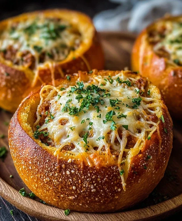 Spaghetti Garlic Bread Bowls