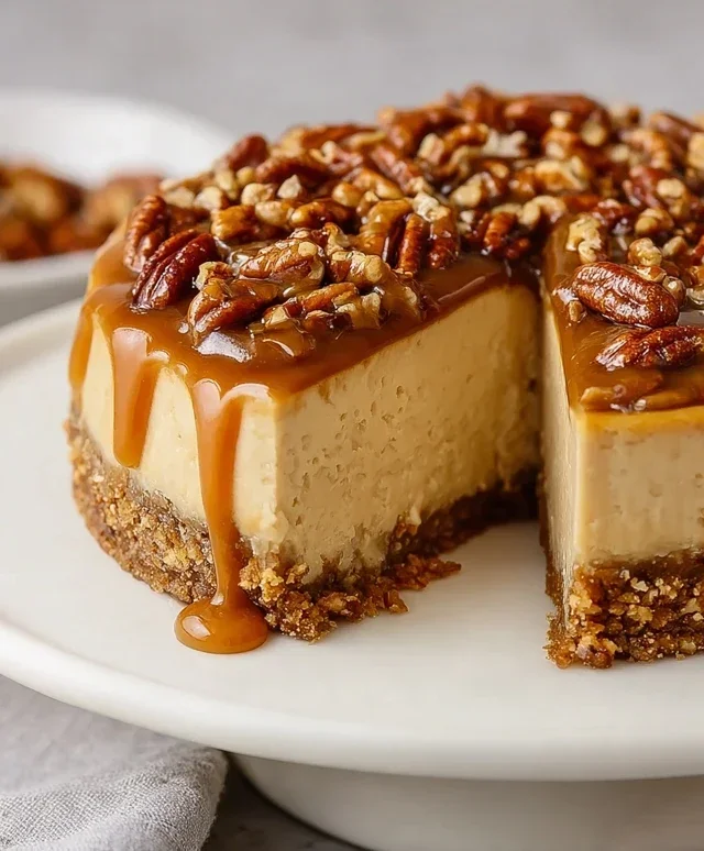 Vegan Caramel Pecan Cheesecake