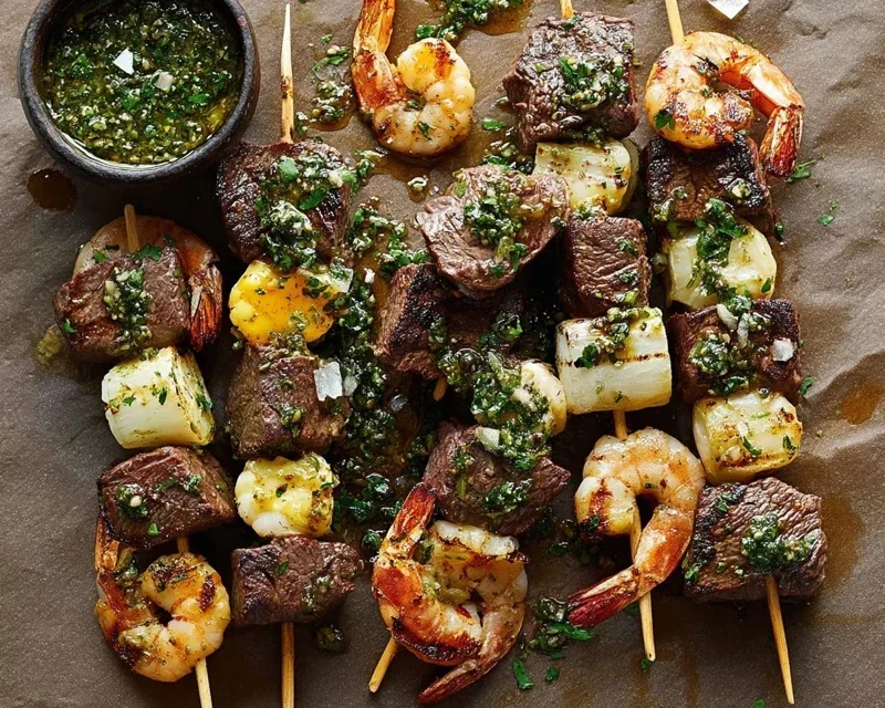 Surf and Turf Kabobs with Chimichurri Sauce