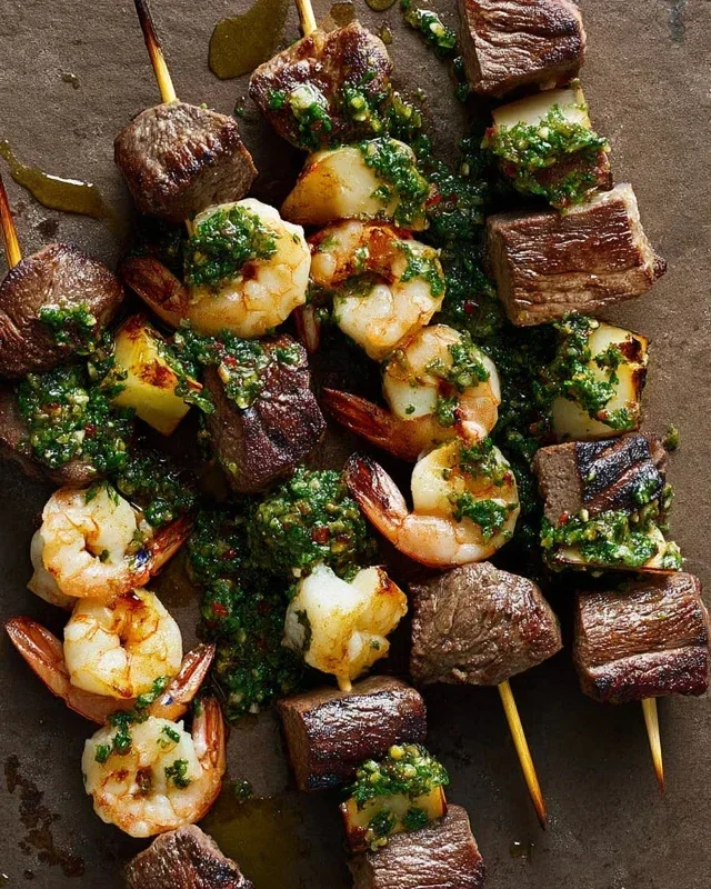Surf and Turf Kabobs with Chimichurri Sauce