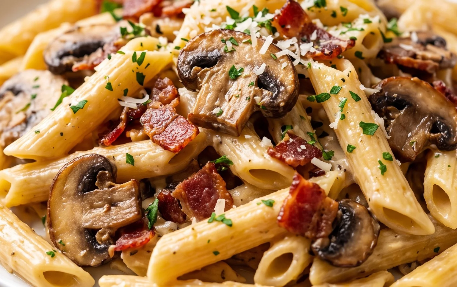 Creamy Beef Bacon and Mushroom Pasta