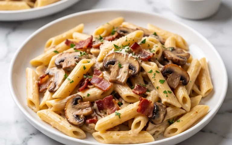 Creamy Beef Bacon and Mushroom Pasta