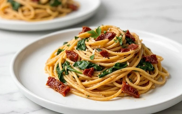 Spaghetti & Spinach with Sun-Dried Tomato Cream Sauce
