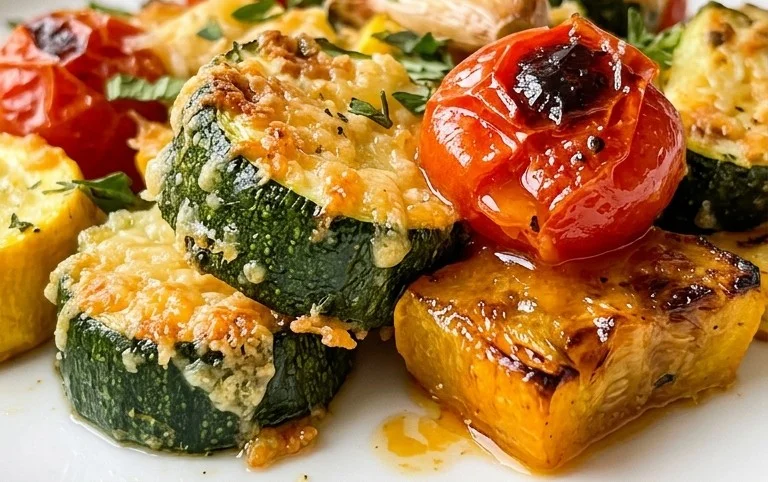 Roasted Garlic-Parmesan Zucchini, Squash and Tomatoes