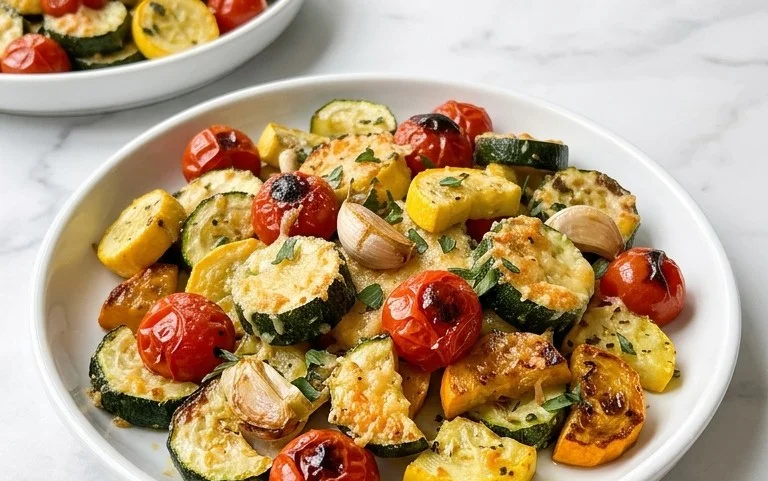 Roasted Garlic-Parmesan Zucchini, Squash and Tomatoes